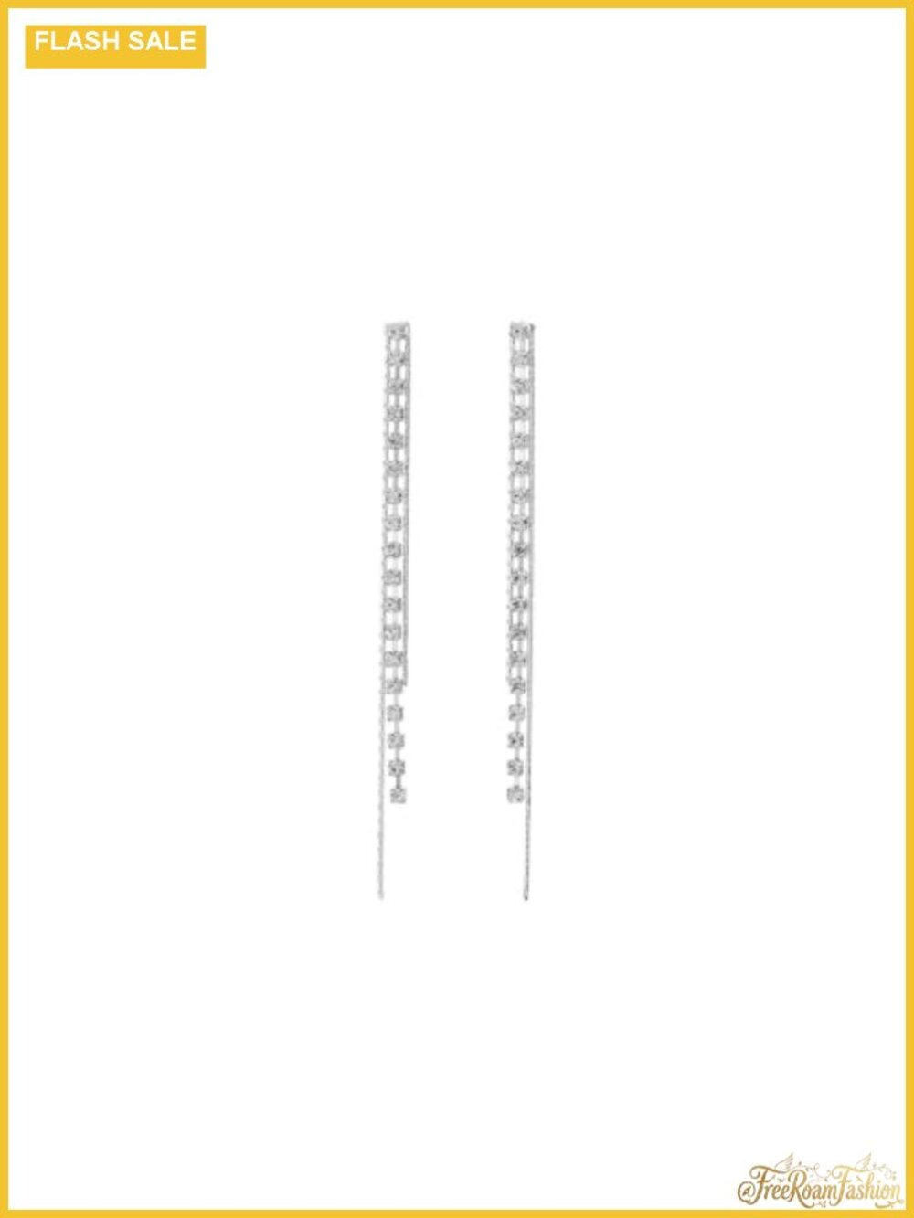 Crystal Rhinestone Linear Drop Earrings Silvertone Push Back